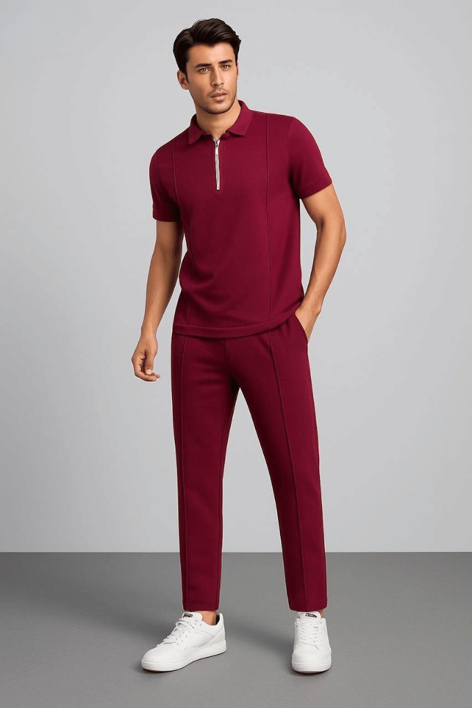 The Comfort Clothing Stripe Zip Style Tracksuit Red