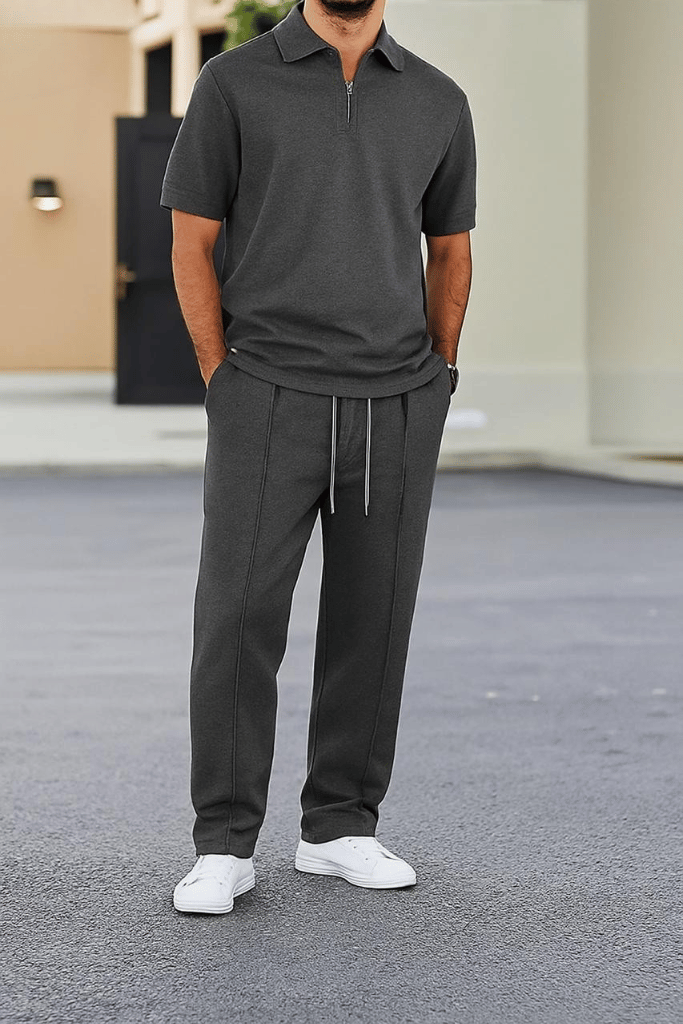 The Comfort Clothing Stripe Zip Style Track Suit Front View