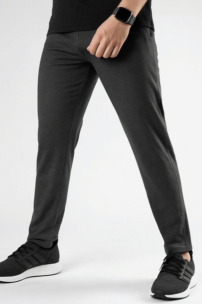 model wearing simple cotton jersey trouser casual look