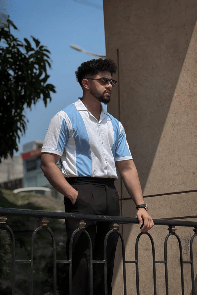 Old Money Panel Shirt in sky blue and white panel design by The Comfort Clothing