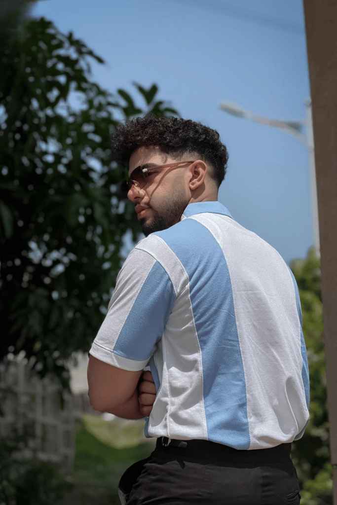 Old Money Panel Shirt in sky blue and white panel design by The Comfort Clothing