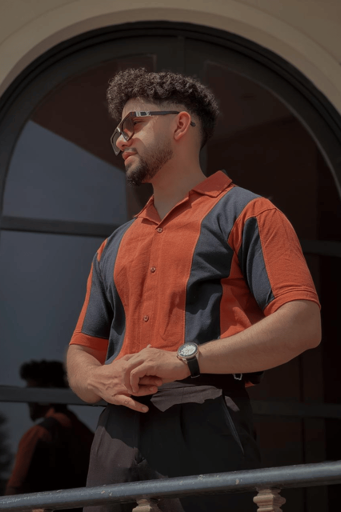 Old Money Panel Shirt in rust orange and charcoal panel design by The Comfort Clothing