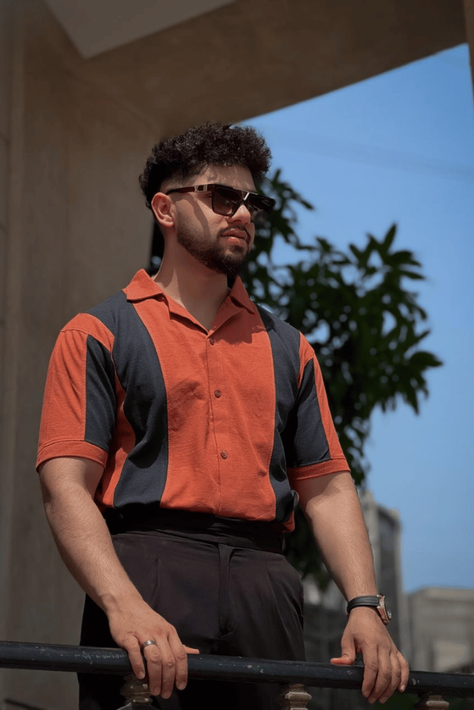 Old Money Panel Shirt in rust orange and charcoal panel design by The Comfort Clothing